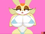 Size: 1012x759 | Tagged: suggestive, artist:ctrl-z, cream the rabbit, rabbit, bedroom eyes, belly button, bra, breasts, looking at viewer, older, panties, seductive, seductive look, sexy, stupid sexy cream, thicc, thick thighs, underage, underwear