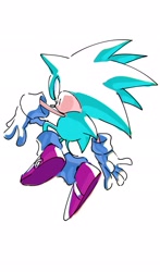 Size: 1207x2048 | Tagged: safe, artist:5d_yk5302, sonic the hedgehog, 2025, classic sonic, frown, looking offscreen, mid-air, simple background, solo, white background