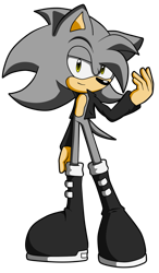 Size: 827x1416 | Tagged: safe, artist:blophan, oc, oc:somber the hedgehog, hedgehog, boots, grey fur, jacket, male, solo, yellow eyes