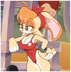 Size: 1382x1390 | Tagged: safe, artist:milkchaotea, vanilla the rabbit, one-piece swimsuit