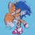 Size: 1440x1440 | Tagged: safe, artist:m27pb, miles "tails" prower, sonic the hedgehog, age difference, blue background, blushing, cute, duo, eyes closed, gay, shipping, simple background, smile, sonic x tails
