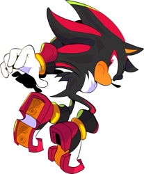 Size: 964x1167 | Tagged: safe, artist:ikyiri, shadow the hedgehog, 2025, frown, looking at viewer, redraw, simple background, solo, white background