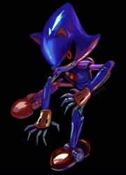 Size: 1478x2048 | Tagged: safe, artist:draivysand, metal sonic, black background, black sclera, lineless, looking at viewer, robot, simple background, solo