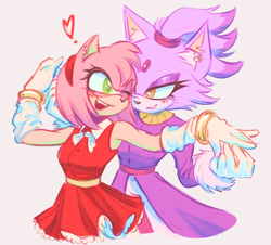Size: 1486x1343 | Tagged: safe, artist:saintforan, amy rose, blaze the cat, amy x blaze, duo, heart, holding each other, lesbian, looking at each other, shipping, simple background, smile, white background