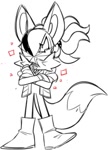 Size: 745x1032 | Tagged: safe, artist:neonspindash, infinite the jackal, arms folded, infinite's mask, jacket, line art, looking offscreen, monochrome, phantom ruby, simple background, sketch, solo, standing, white background
