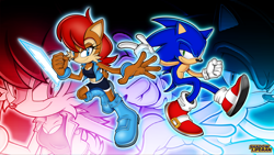 Size: 3000x1688 | Tagged: safe, artist:shadowlifeman, sally acorn, sonic the hedgehog, chipmunk, hedgehog, duo, sally's ringblader outfit