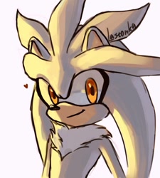Size: 1152x1280 | Tagged: safe, artist:lastonka, silver the hedgehog, 2023, heart, looking at viewer, signature, simple background, smile, solo, white background