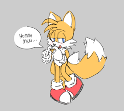 Size: 1291x1155 | Tagged: safe, miles "tails" prower, anonymous artist, cute, dialogue, implied human, male, shy, solo, tailabetes