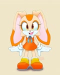 Size: 1256x1570 | Tagged: safe, artist:rushklysolen, cream the rabbit, beige background, creamabetes, cute, looking at viewer, mouth open, open smile, signature, simple background, smile, solo, standing