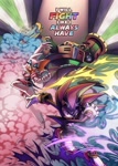 Size: 2048x2873 | Tagged: safe, artist:sharpedgedfool, e-123 omega, rouge the bat, shadow the hedgehog, 2025, abstract background, agender, agender pride, english text, holding something, nonbinary, nonbinary pride, pride, robot, signature, smoke, team dark, trans female, trans pride, transgender, trio