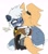 Size: 1817x2048 | Tagged: safe, artist:p1ctur33, tangle the lemur, whisper the wolf, lemur, wolf, 2025, blushing, dialogue, duo, english text, female, flat colors, hugging, lesbian, lidded eyes, one eye closed, scratching, shipping, smile, speech bubble, standing, tangle x whisper, wagging tail
