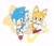 Size: 1680x1439 | Tagged: safe, artist:neku_646611, miles "tails" prower, sonic the hedgehog, fox, hedgehog, 2025, abstract background, classic sonic, classic tails, cute, duo, high five, looking at viewer, male, mid-air, mouth open, open mouth, open smile, outline, sonabetes, star (symbol), tailabetes