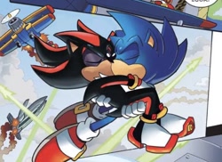 Size: 828x604 | Tagged: safe, artist:iushads, editor:iushads, shadow the hedgehog, sonic the hedgehog, 2025, duo, edit, eyes closed, gay, holding each other, kiss, shadow x sonic, shipping