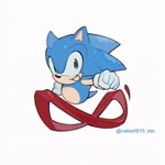 Size: 1600x1600 | Tagged: safe, artist:wobushisuomo, sonic the hedgehog, hedgehog, 2025, arms out, classic sonic, clenched fists, clenched teeth, cute, looking at viewer, male, running, signature, simple background, smile, solo, super peel-out, white background
