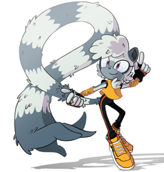 Size: 2100x2200 | Tagged: safe, artist:strangertongari, tangle the lemur, 2023, holding tail, looking at viewer, pointing, shadow (lighting), simple background, smile, solo, standing, white background