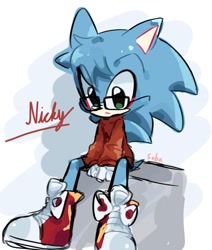 Size: 1056x1244 | Tagged: safe, artist:soba_kt, nicky, 2025, character name, frown, looking offscreen, nickybetes, signature, sitting, solo