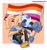 Size: 1877x2014 | Tagged: safe, artist:amipiyoart, artist:star-vanguard, tangle the lemur, whisper the wolf, 2025, abstract background, duo, eyes closed, flag, holding each other, holding something, kiss, lesbian, lesbian pride, pride, pride flag, shipping, signature, standing, tail hand, tangle x whisper