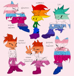 Size: 2005x2048 | Tagged: safe, artist:dilfsonic, amy rose, blaze the cat, rouge the bat, shadow the hedgehog, silver the hedgehog, sonic the hedgehog, 2025, arms folded, bisexual, bisexual pride, english text, frown, gay, gender headcanon, group, headcanon, lesbian, lesbian pride, mlm pride, pink background, pride, sexuality headcanon, signature, simple background, smile, standing, top surgery scars, trans male, trans pride, transgender, unlabelled, v sign