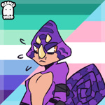 Size: 600x600 | Tagged: safe, artist:graves-yard, espio the chameleon, 2025, flat colors, frown, gay, icon, looking offscreen, mlm pride, signature, solo, trans male, trans pride, transgender