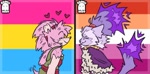 Size: 720x355 | Tagged: safe, artist:graves-yard, amy rose, blaze the cat, amy x blaze, amybetes, anonymous editor, blazebetes, cute, duo, edit, flat colors, heart, icon, lesbian, lesbian pride, pansexual, pansexual pride, pride, pride flag, pride flag background, shipping, signature, stitched, wagging tail