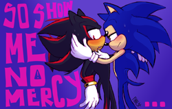 Size: 2450x1560 | Tagged: safe, artist:finalbiohazard, shadow the hedgehog, sonic the hedgehog, 2024, blushing, duo, english text, frown, gay, gradient background, hand on face, lidded eyes, looking at them, looking away, shadow x sonic, shipping, signature, standing, sweat, sweatdrop