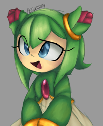 Size: 1787x2181 | Tagged: safe, artist:hedgester, cosmo the seedrian, 2024, grey background, looking offscreen, mouth open, open mouth, shading practice, signature, simple background, smile, solo