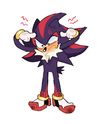 Size: 460x544 | Tagged: safe, artist:cawffeejelly, shadow the hedgehog, 2025, cross popping vein, faic, frown, looking down, simple background, solo, standing, white background