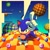 Size: 2048x2048 | Tagged: safe, artist:chaoslose, sonic the hedgehog, 2025, abstract background, birthday, blue spheres, classic sonic, looking at viewer, pointing, smile, solo, sonic the hedgehog 3, special stage, standing