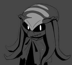 Size: 837x757 | Tagged: safe, artist:zeil_s5, mimic the octopus, black sclera, grey background, looking at viewer, monochrome, octopus, simple background, smile, solo