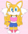 Size: 1280x1567 | Tagged: safe, artist:victoryvictini1, miles "tails" prower, 2024, clothes, crop top, eyelashes, flat colors, gender swap, hair up, looking at viewer, millie "tailsko" prower, necklace, pink background, ponytail, ring, rule 63, shorts, signature, simple background, smile, solo, standing