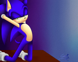 Size: 1280x1024 | Tagged: suggestive, artist:sonikclassik, sonic the hedgehog, 2013, abstract background, clenched teeth, kneeling, lidded eyes, looking at viewer, seductive, seductive look, seductive pose, signature, solo, stupid sexy sonic