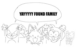 Size: 1048x642 | Tagged: safe, artist:huhermm, amy rose, miles "tails" prower, sonic the hedgehog, vanilla the rabbit