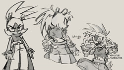 Size: 1768x998 | Tagged: safe, artist:lazydayslivin, surge the tenrec, 2025, english text, grey background, greyscale, line art, looking at viewer, monochrome, signature, simple background, solo, standing