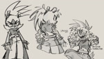 Size: 1768x998 | Tagged: safe, artist:lazydayslivin, surge the tenrec, 2025, english text, grey background, greyscale, line art, looking at viewer, monochrome, signature, simple background, solo, standing