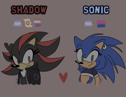 Size: 2000x1534 | Tagged: safe, artist:gay4gothgirls, shadow the hedgehog, sonic the hedgehog, 2025, beige background, bisexual, character name, clothes, crop top, duo, ear piercing, earring, eyelashes, female, flat colors, frown, g.u.n logo, heart, intersex, intersex female, jacket, lesbian, looking at viewer, mobius.social exclusive, r63 shipping, shadow x sonic, shipping, signature, simple background, smile, trans female, transgender