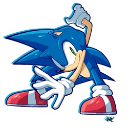 Size: 1280x1280 | Tagged: safe, artist:notnicknot, sonic the hedgehog, hedgehog, 2025, looking at viewer, male, outline, posing, signature, simple background, smile, solo, white background