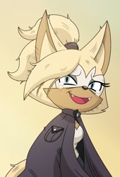 Size: 1395x2048 | Tagged: safe, artist:raxoriend, whisper the wolf, wolf, 2025, beige background, crying, fangs, female, looking offscreen, mouth open, open mouth, open smile, redraw, simple background, smile, solo