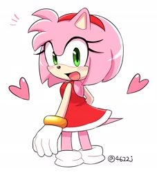 Size: 1854x2046 | Tagged: safe, artist:4622j, amy rose, hedgehog, amybetes, clothes, cute, dress, female, happy, headband, heart, looking at viewer, solo