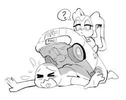 Size: 1180x936 | Tagged: artist needed, safe, cream the rabbit, human, rabbit, ?, accident, car, driving, female, human male, injured, male, pain, question mark