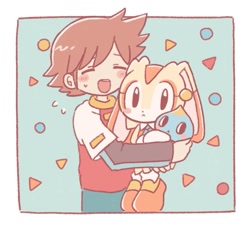 Size: 755x696 | Tagged: safe, cheese (chao), chris thorndyke, cream the rabbit, chao, human, rabbit, cheeseabetes, chream, creamabetes, cuddling, female, happy, hug, human on chao snuggling, human on mobian snuggling, male, shipping, straight