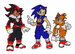 Size: 916x657 | Tagged: safe, artist:casinobunbun, miles "tails" prower, shadow the hedgehog, sonic the hedgehog, gijinka