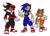 Size: 916x657 | Tagged: safe, artist:casinobunbun, miles "tails" prower, shadow the hedgehog, sonic the hedgehog, human, flat colors, frown, humanized, simple background, smile, trio, white background