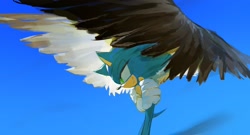 Size: 2048x1102 | Tagged: safe, artist:danndoumakaza, sonic the hedgehog, 2025, arms folded, blue background, lidded eyes, looking offscreen, shadow (lighting), simple background, smile, solo, standing, wings
