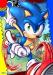 Size: 1748x2480 | Tagged: safe, artist:slliphylla, sonic the hedgehog, abstract background, pointing, solo