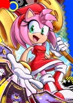 Size: 1748x2480 | Tagged: safe, artist:slliphylla, amy rose, abstract background, holding something, piko piko hammer, solo, tarot card