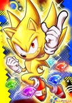 Size: 1748x2480 | Tagged: safe, artist:slliphylla, sonic the hedgehog, super sonic, abstract background, chaos emerald, solo, sparkles, super form