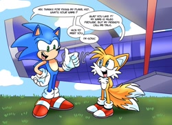Size: 2024x1465 | Tagged: safe, artist:melodyclerenes, miles "tails" prower, sonic the hedgehog, scene interpretation, sonic x