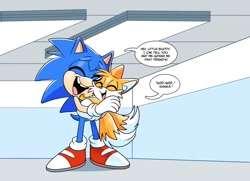 Size: 2024x1465 | Tagged: safe, artist:melodyclerenes, miles "tails" prower, sonic the hedgehog, archie comics, baby, scene interpretation, younger