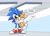 Size: 2024x1465 | Tagged: safe, artist:melodyclerenes, miles "tails" prower, sonic the hedgehog, fox, hedgehog, archie comics, baby, dialogue, duo, english text, male, scene interpretation, younger