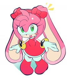 Size: 1472x1729 | Tagged: safe, artist:0ni91ri, amy rose, rabbit, 2025, bow, looking at viewer, simple background, smile, solo, species swap, standing